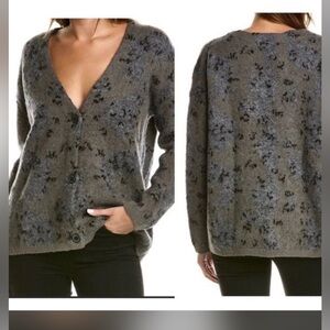 All saints lambs wool medium button up cardigan gray brown leopard cozy lounge